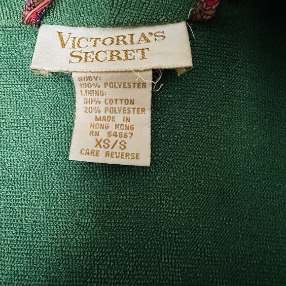 Vtg Victoria's Secret Gold Label Robe Womens XS S  Paisley Green Old Money Luxe - Picture 9 of 12